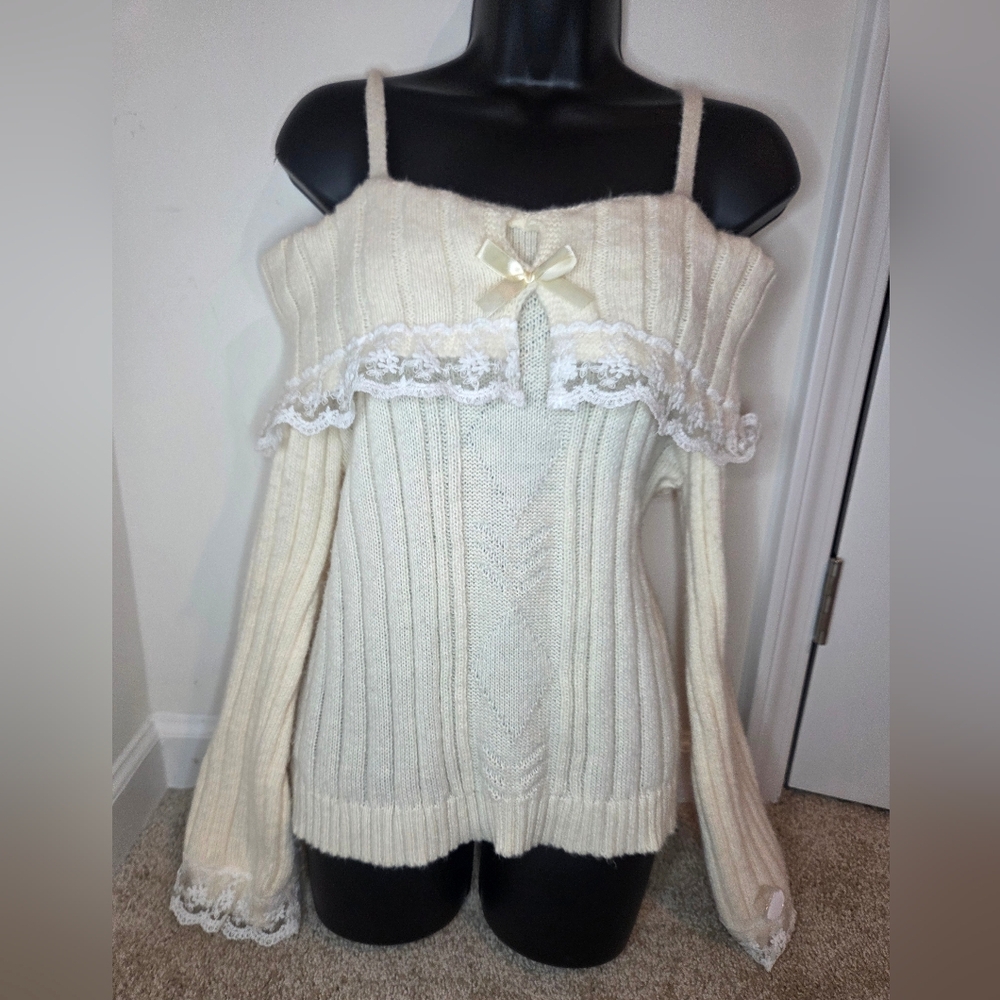 Elegant Cream Off-Shoulder Sweater